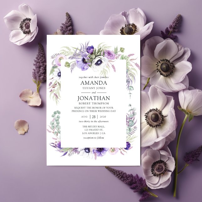Convite Dusty Violet Wedding Watercolor Floral (Criador carregado)