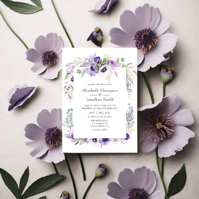 Convite Dusty Violet Wedding Watercolor Floral (Criador carregado)