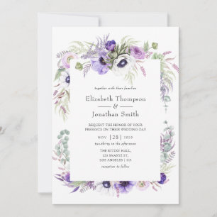Convite Dusty Violet Wedding Watercolor Floral
