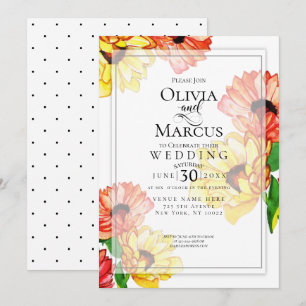 Convite Dúvidas de Gerbera Amarelo e Vermelho