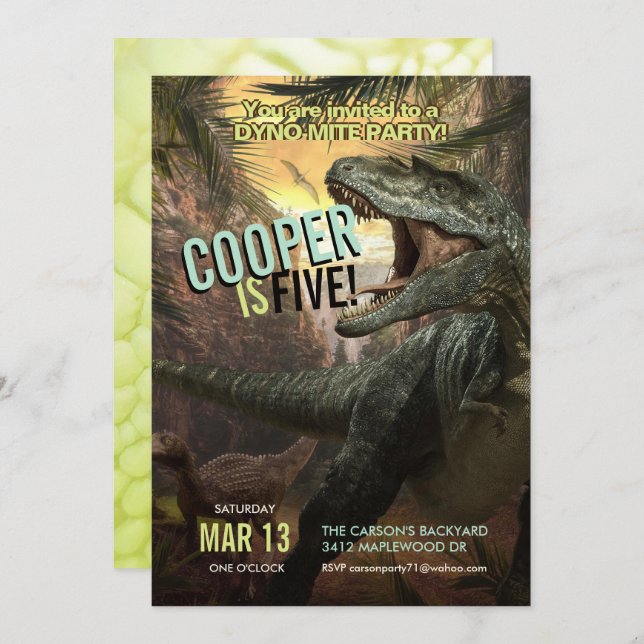 Convite DynoMite T-Rex| Aniversário do Dinossauro (Frente/Verso)