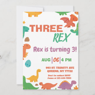 Convite Dynosaur 3-Rex aniversário
