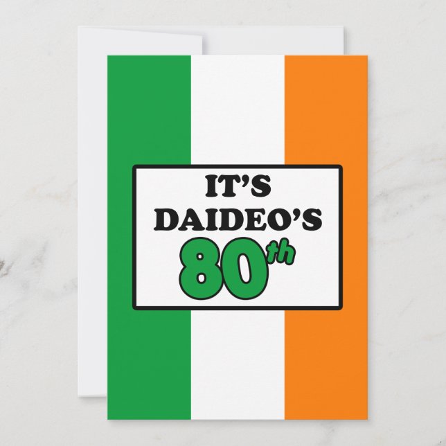 Convite É a 80 de Aniversário do Daideo Irish Flag Invite (Frente)