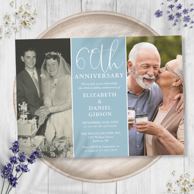 Convite E agora 2 Foto 60º Aniversário de Casamento (Then And Now 2 Photo 60th Wedding Anniversary Invitation)