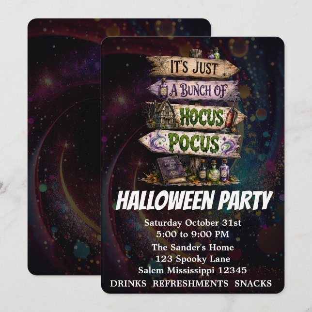 Convite É Apenas um Monte de Hocus Pocus Halloween (Frente/Verso)