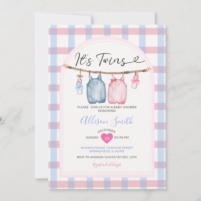 Convite É Arco Gêmeos Roupas do Outono Chá de fraldas Ging (Frente)