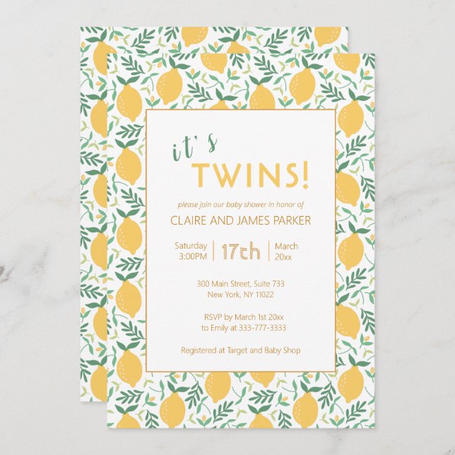 Convite É Chá de fraldas de Folhagem Amarelo-Amarelo-Gimad (Frente/Verso)