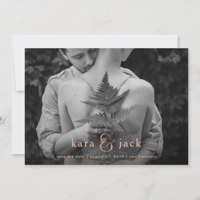 Convite E comercial em Rose Gold | Save the Date de quatro (Frente)