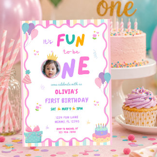 Convite É Divertido Ser Um Aniversário de 1 Ano de Menina