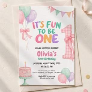 Convite É Divertido Ser Um Balões Rosa Primeiro Aniversári