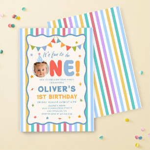 Convite É Divertido Ser Um Foto Colorido 1º Aniversário