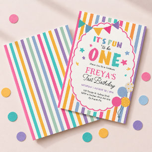 Convite É Divertido Ser Um: Listras de Menina 1º Aniversár