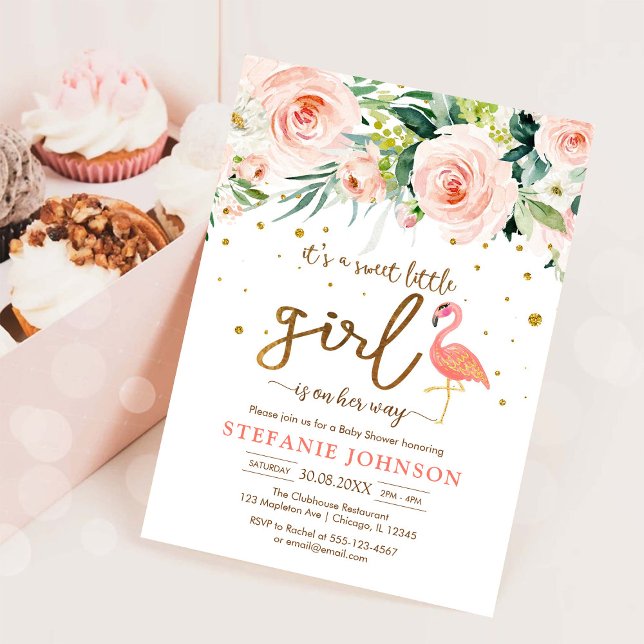 Convite É Doce Menina Flamingo Baby Shower  (Criador carregado)