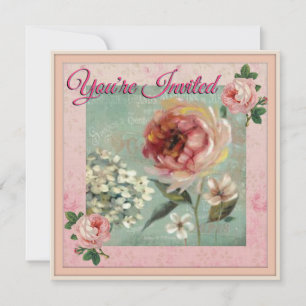 Convite É Estilo de Vintage Floral Rosa Convidado