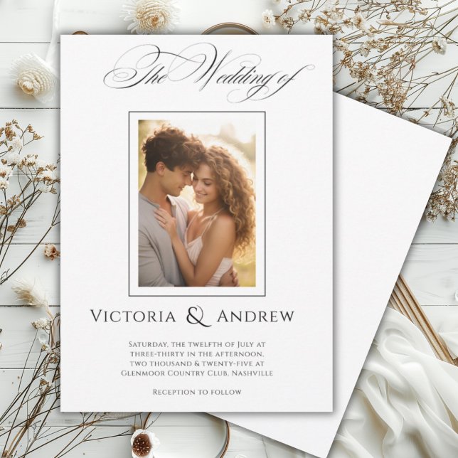 Convite e Foto para Casamento Preto e Branco Elega (Criador carregado)