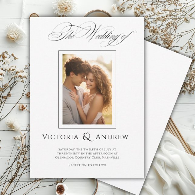 Convite e Foto para Casamento Preto e Branco Elega (Criador carregado)