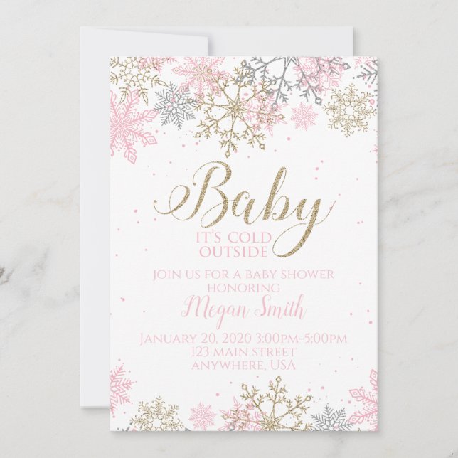 Convite É frio lá fora, Baby Shower da flocada de neve (Frente)