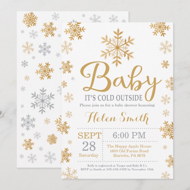 Convite É Frio Lá Fora Chá de Bebê de Inverno (Frente/Verso)