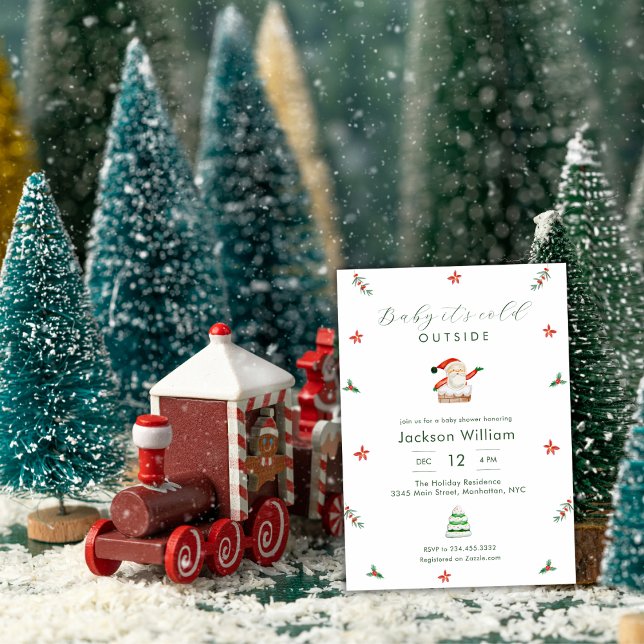 Convite É Frio Lá Fora Chuveirinho de Bebê de Natal de Inv (Baby It's Cold Outside Santa Winter Baby Shower Invitation)