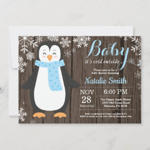 Convite É frio lá fora Chuveiro de Bebê Pinguim Rústico