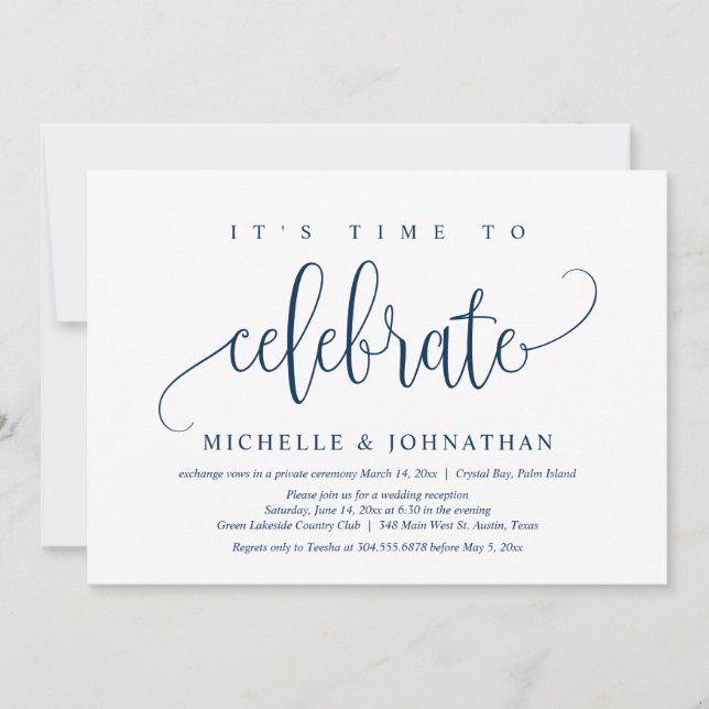 Convite É Hora de Celebrar, Festa de Casamento Intimo (Frente)