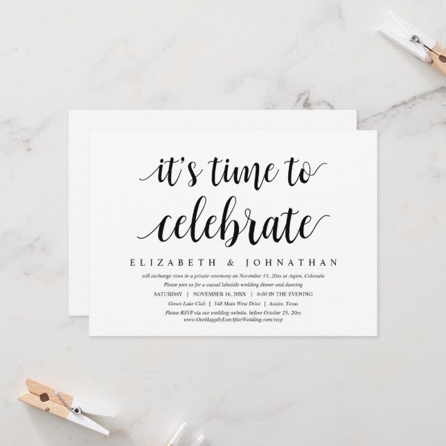 Convite É Hora de Celebrar, Jantar de Casamento às Pressas (Frente/Verso In Situ)