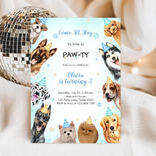 Convite É Hora de Paw-tir Festa de Aniversário de Crianças