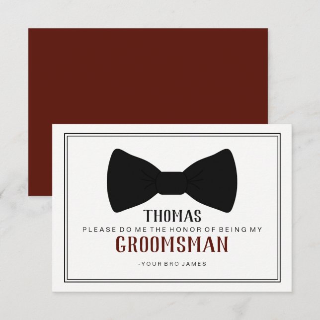 Convite É Hora de se Aprontar Groomsman - Vinho Gravata Pr (Frente/Verso)