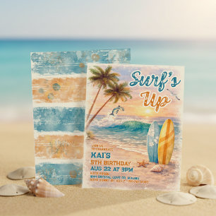 Convite É Hora de Surfar Aniversário Tropical em Aquarela