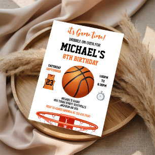 Convite É Hora do Jogo Basquete Esporte Menino Aniversário