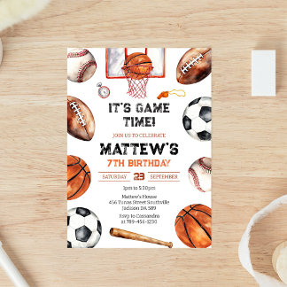 Convite É Hora do Jogo Basquete Esporte Menino Aniversário