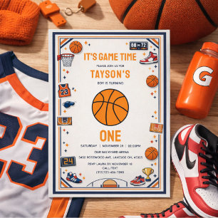 Convite É Hora do Jogo Basquete Primeiro Aniversário Ano d