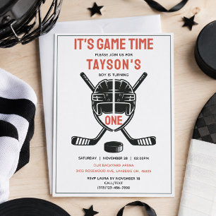 Convite É hora do jogo de hóquei, festa de 1º aniversário