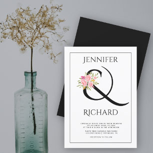 Convite E-mail branco, casamento de rosas rosa