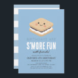 Convite É mais divertido Kawaii Blue Kids Boy Aniversário<br><div class="desc">Este convite de aniversário do garoto "S'more Fun",  fofo e kawaii,  mostra um "s'more" com um rosto sorridente num fundo azul. O verso apresenta um fundo branco com faixas azuis. Personalize para suas necessidades. Você pode encontrar mais produtos correspondentes na minha loja.</div>