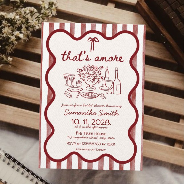 Convite É mais "Pizza Janta". (That's amore, Italian bridal shower invitation, pizza dinner, engagement party, wine tastin red hand)