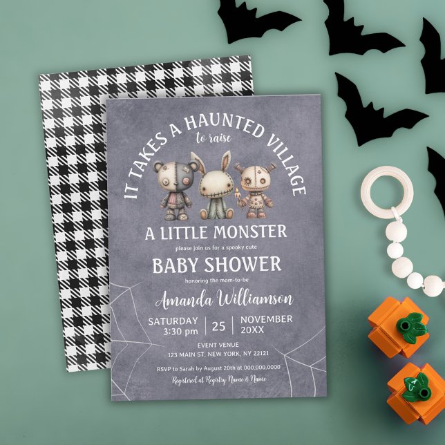 Convite É Necessário Um Chá de fraldas De Halloween Da Vil (It Takes A Haunted Village Halloween Baby Shower Invitation)