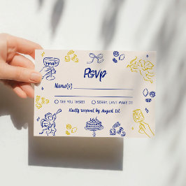 Convite É o Amore! RSVP Italiano Azul e Amarelo