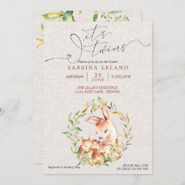 Convite É o Chá de fraldas dos Gêmeos Deer Fawns em Leafy 