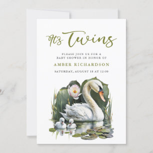 Convite É o Chá de fraldas Swan de Roteiro Verde Elegante