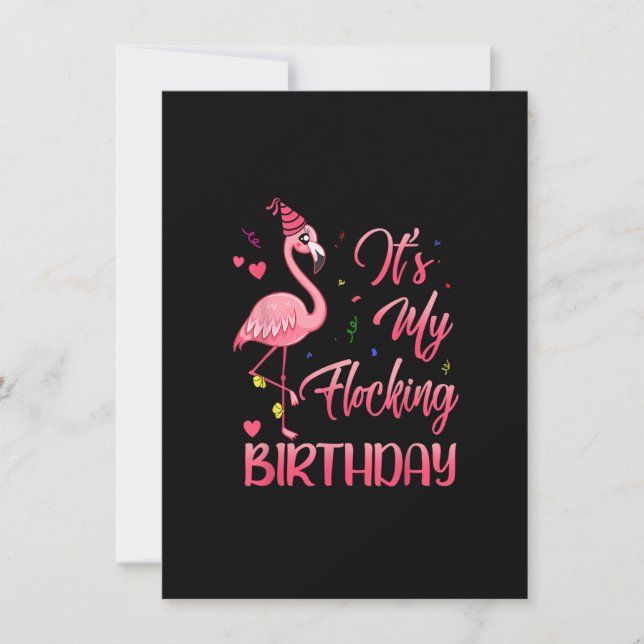Convite É O Meu Aniversário Engraçado, Rosa Flamingo (Frente)