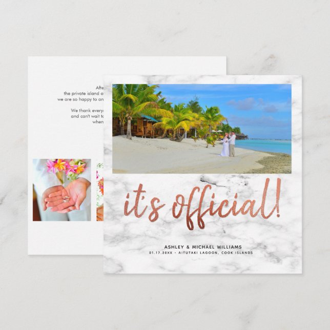 Convite É Oficial Cobre 4 Foto Quadrada Mármore Casamento (Frente/Verso)