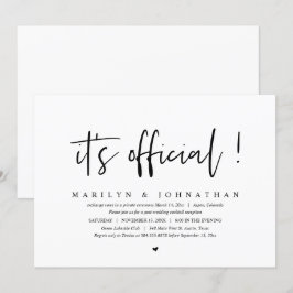 Convite É oficial, jantar e festa de casamento íntimo