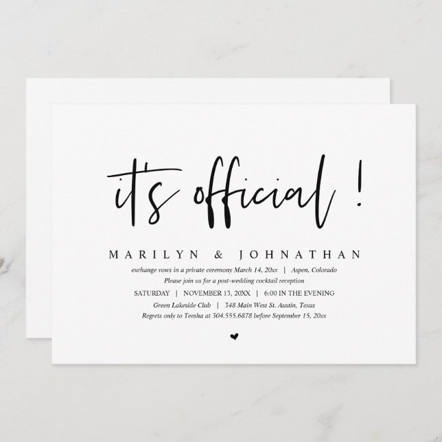 Convite É oficial, Jantar e Festa de Elopamento de Casamen (Frente/Verso)