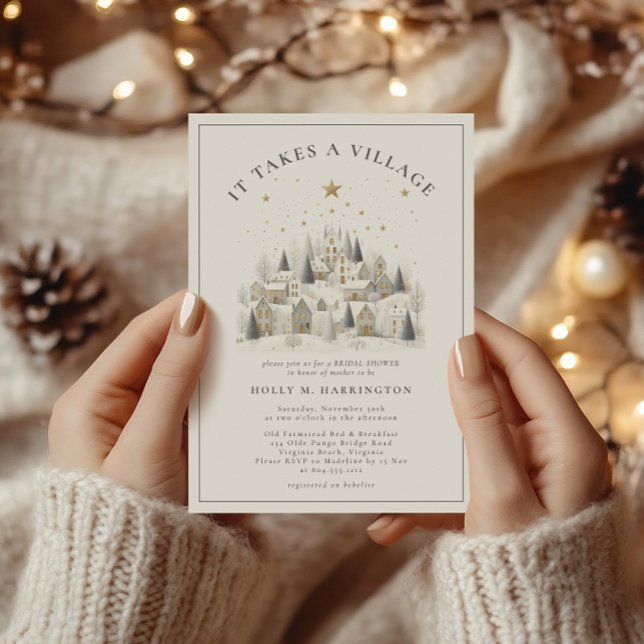 Convite É preciso um Chá de fraldas de inverno na vila (It Takes a Village Winter Baby Shower Invitation)