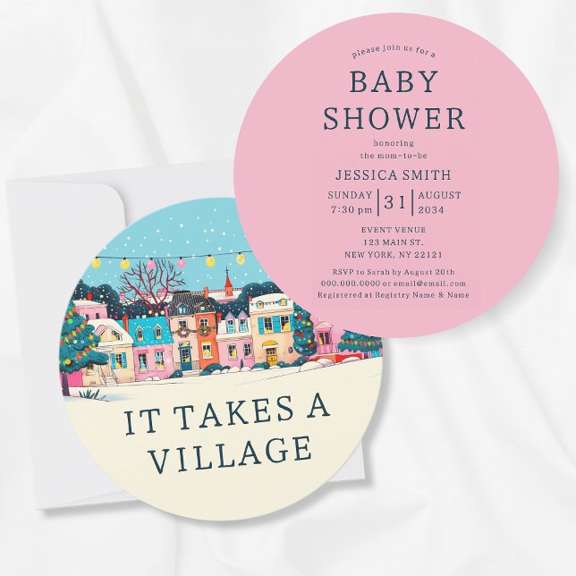 Convite É Preciso Um Chá de fraldas De Uma Rapariga De Inv (Pink It Takes A Village Winter Girl Baby Shower Invitation
)
