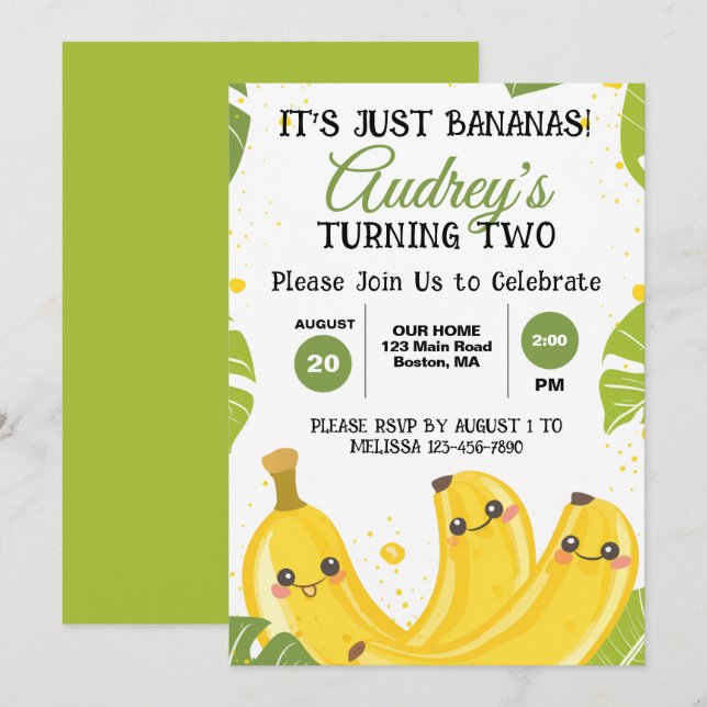 Convite É Só Bananas Aniversário de Qualquer Idade (Frente/Verso)