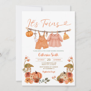 Convite É Twins Pumpkins Chá de fraldas Clothesline Floral