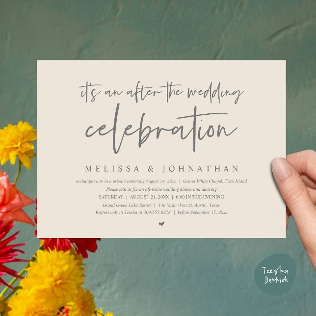Convite É um após a celebração do casamento, janto (Happily Ever After Party, After the wedding celebration Romantic Dinner Invites PDF Cream Grey)