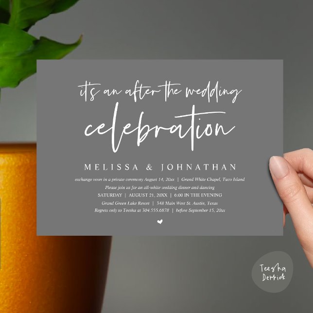 Convite É um após a celebração do casamento, janto (Happily Ever After Party, After the wedding celebration Romantic Dinner Invites PDF Dark Grey)